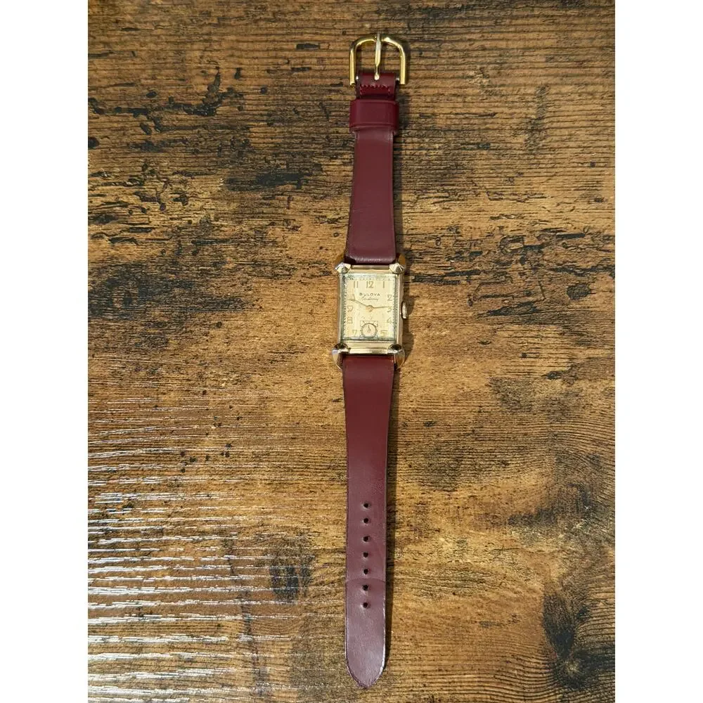 Bulova Excellency 10K Gold Filled Rectangular Manual Wind Watch Sub Seconds